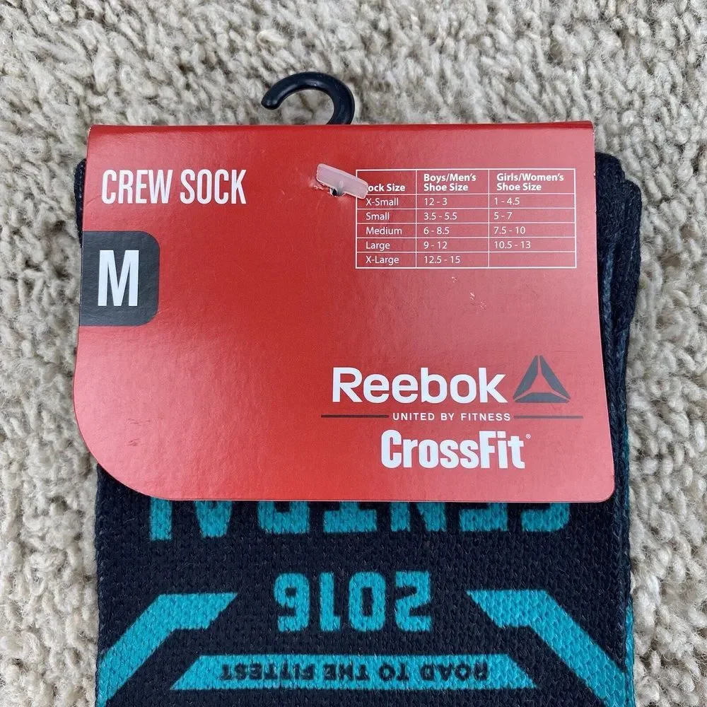 Reebok Crossfit Games Crew Socks Mens M (6-8.5) Black Teal 2016 Central Regional